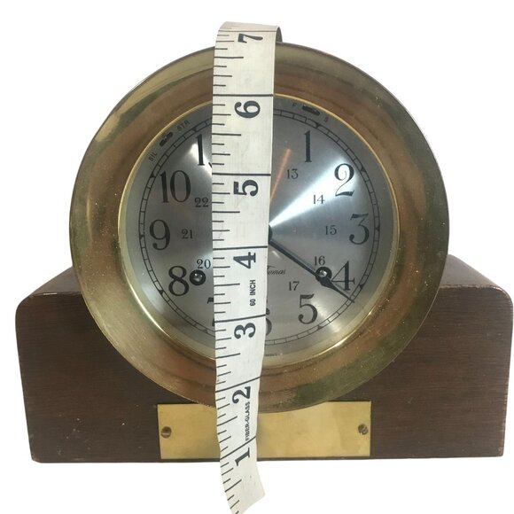 Vintage Seth Thomas Brass Ship Clock On Wood Base 8"W X 7"T With Key - Picture 7 of 8